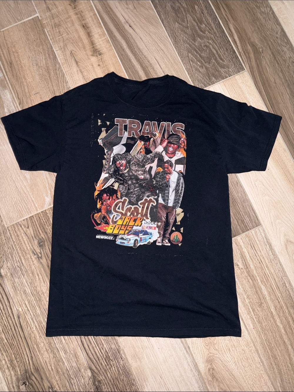 Travis Scott Black Multi-Color Graphic Tee Like New M No tags